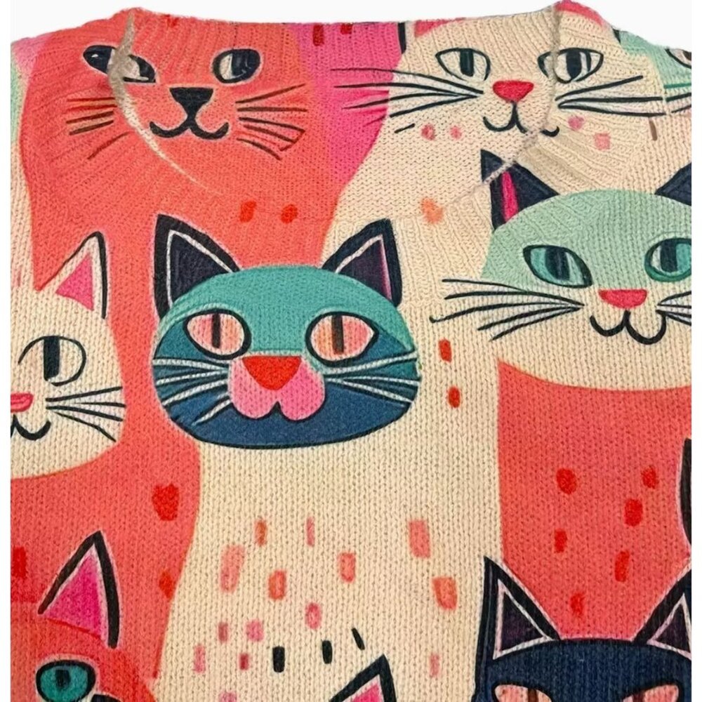 NEW Women's Serious Cats Lightweight Multi-color Sweater Size Large - Picture 3 of 5